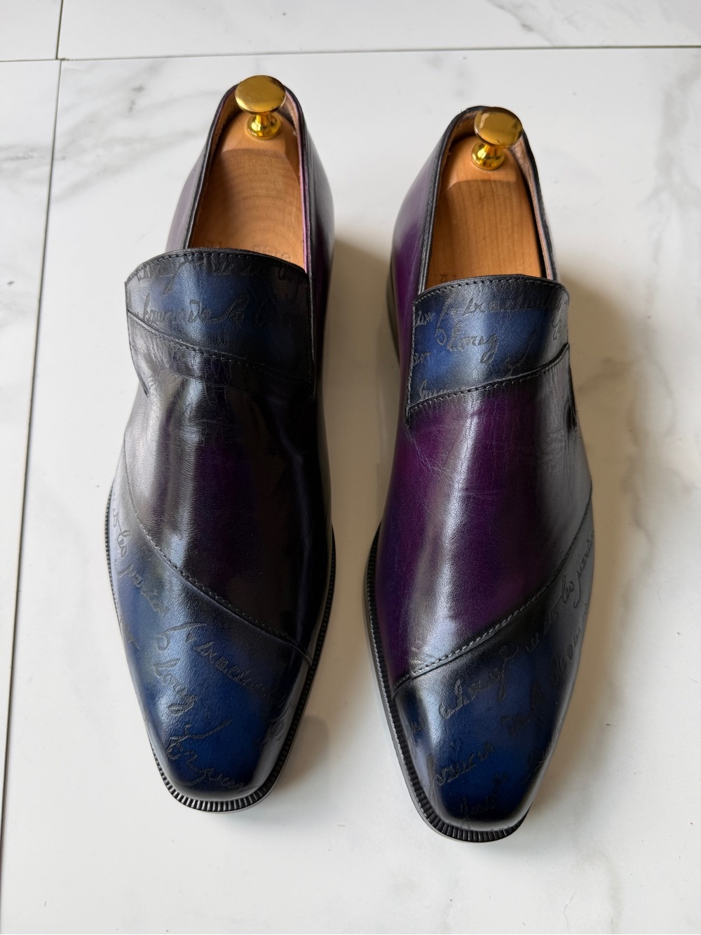 Men's Two-Tone Blue & Purple Leather Slip-On Loafers - Picture 4 of 7